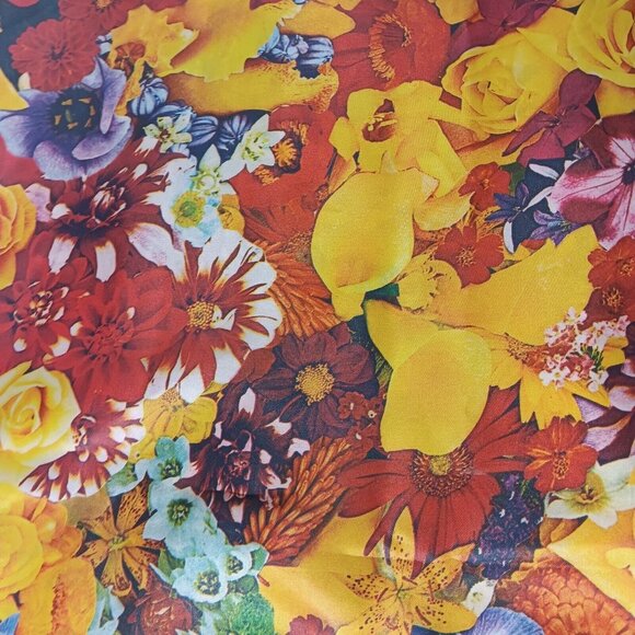 Floral Print Fabric Colorful Bright Red Yellow Purple Woven Non Stretch 3 Yards - Picture 2 of 9